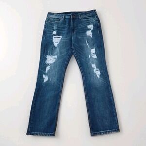 Seven7 Mens Distressed Slim Straight Jeans Dark Wash Blue W36 L30 Repaired Look